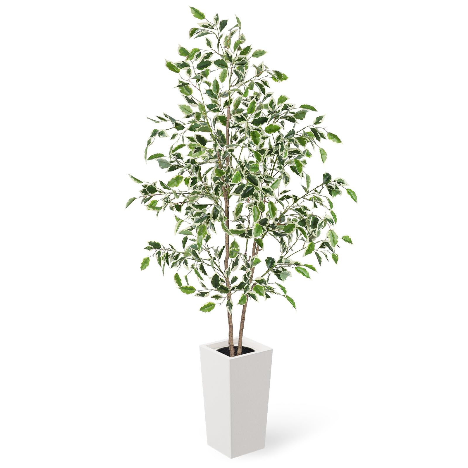 YOLEO Planta artificial Ficus Benjamini 160 cm con maceta blanca | Árbol artificial de ficus como real, higo de abedul para salón, oficina, jardín