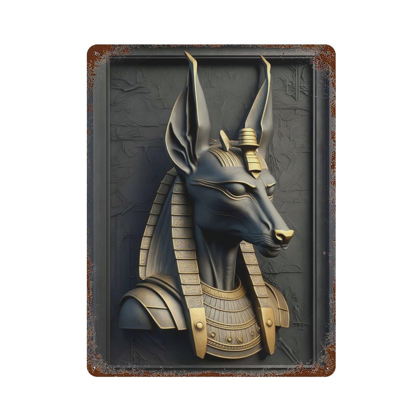 Anubis Gold Decor Aged Metal Wall Plaque 15.7"x11.8", Ideal for Garage, Bar And Workshop Decor