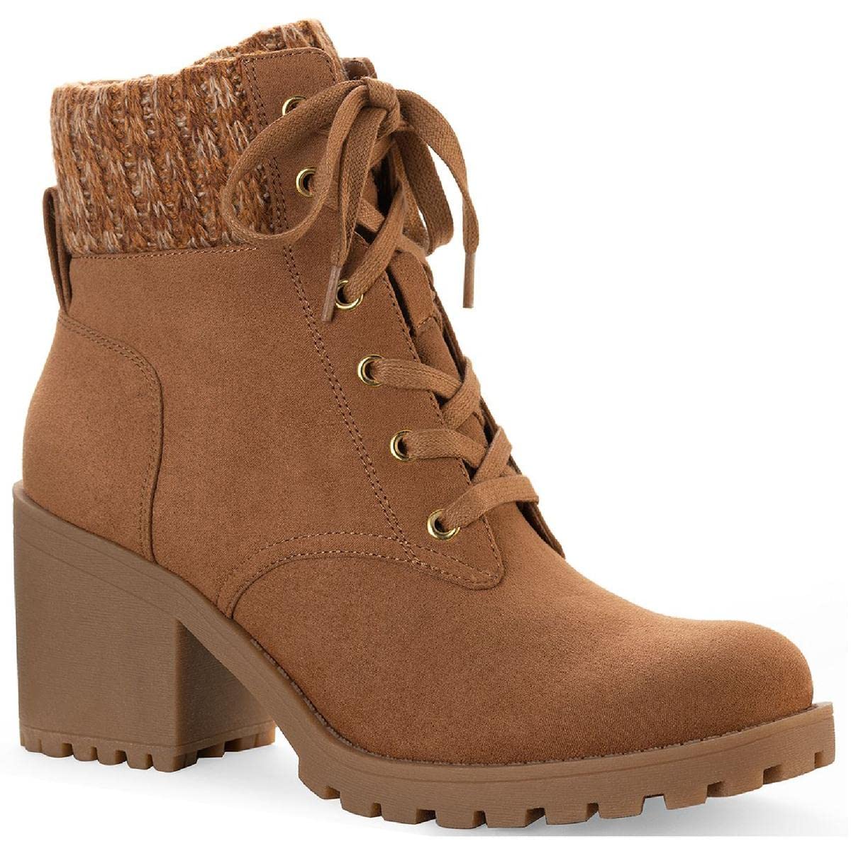 Sun Stone Womens Romina Knit Ankle Combat Lace-up Boots