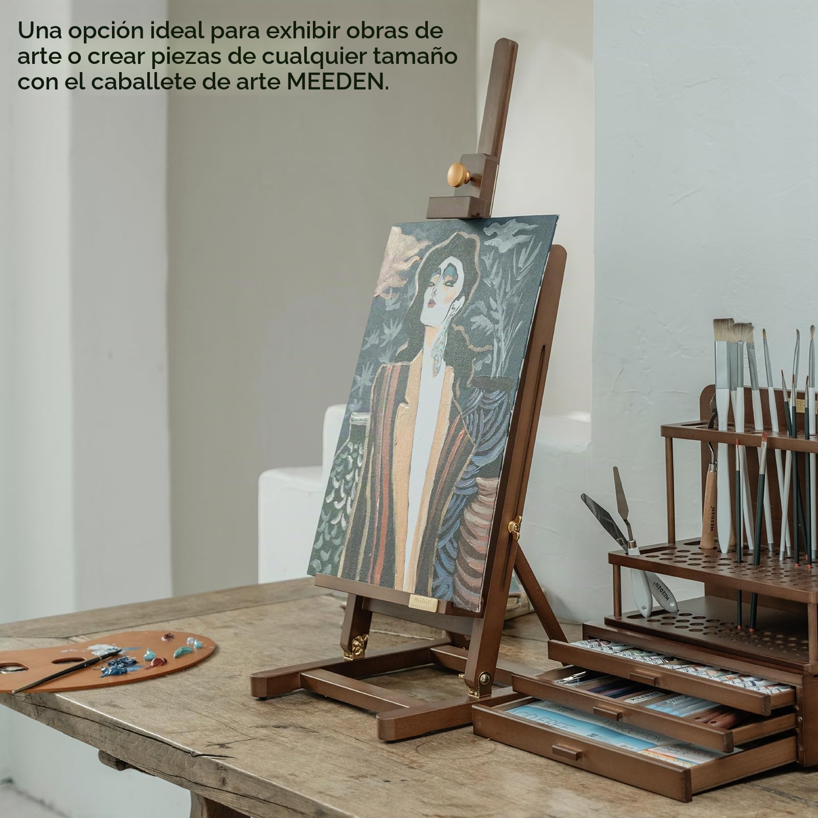 MEEDEN PRO Caballete de pintura de mesa grande – Caballete de arte de escritorio para lienzo de hasta 70cm – Caballete ajustable de madera de haya con marco en H