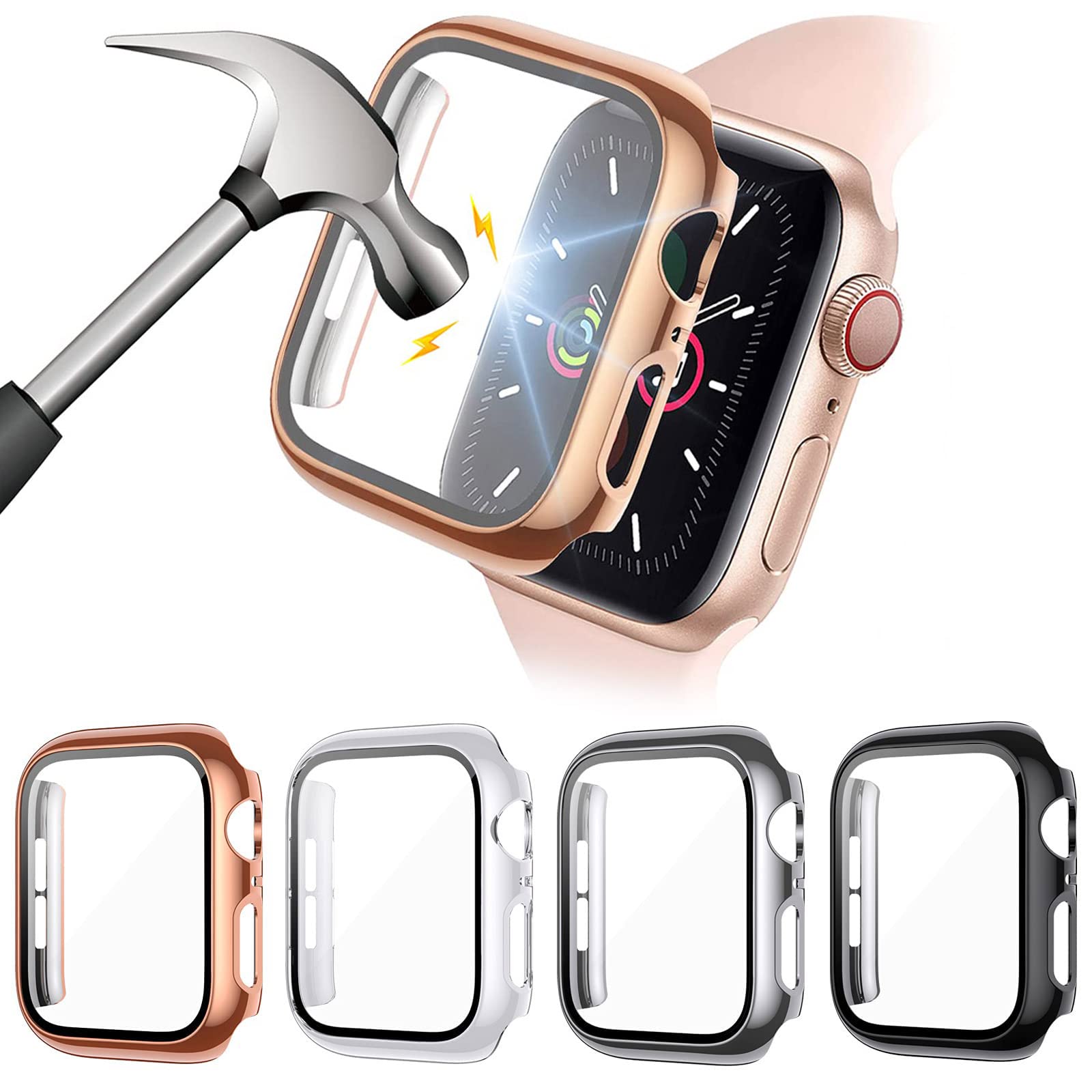 FITA [4 Piezas] Protector Funda Compatible con Apple Watch Series 6/5/4/SE  40MM Reloj,PC Case Protector De Pantalla Cristal Templado,Anti-Choque Caso  para Compatible con iwatch 6/5/4/SE,40mm : Amazon.es: Electrónica