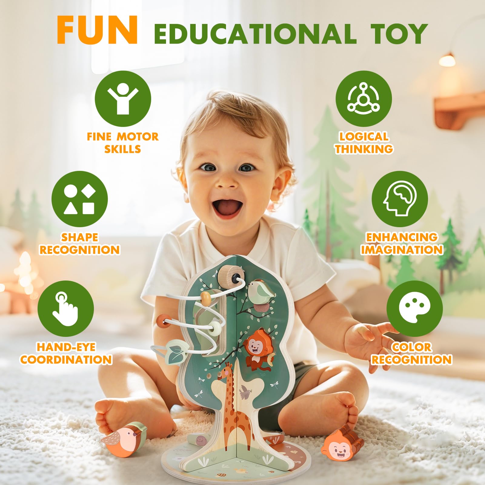 Juguetes Montessori para niños de 1 año, cubo de actividades de madera 8 en 1, centro de actividades Montessori para bebés de 1 año o más, juguete educativo para niños pequeños, regalo ideal 3