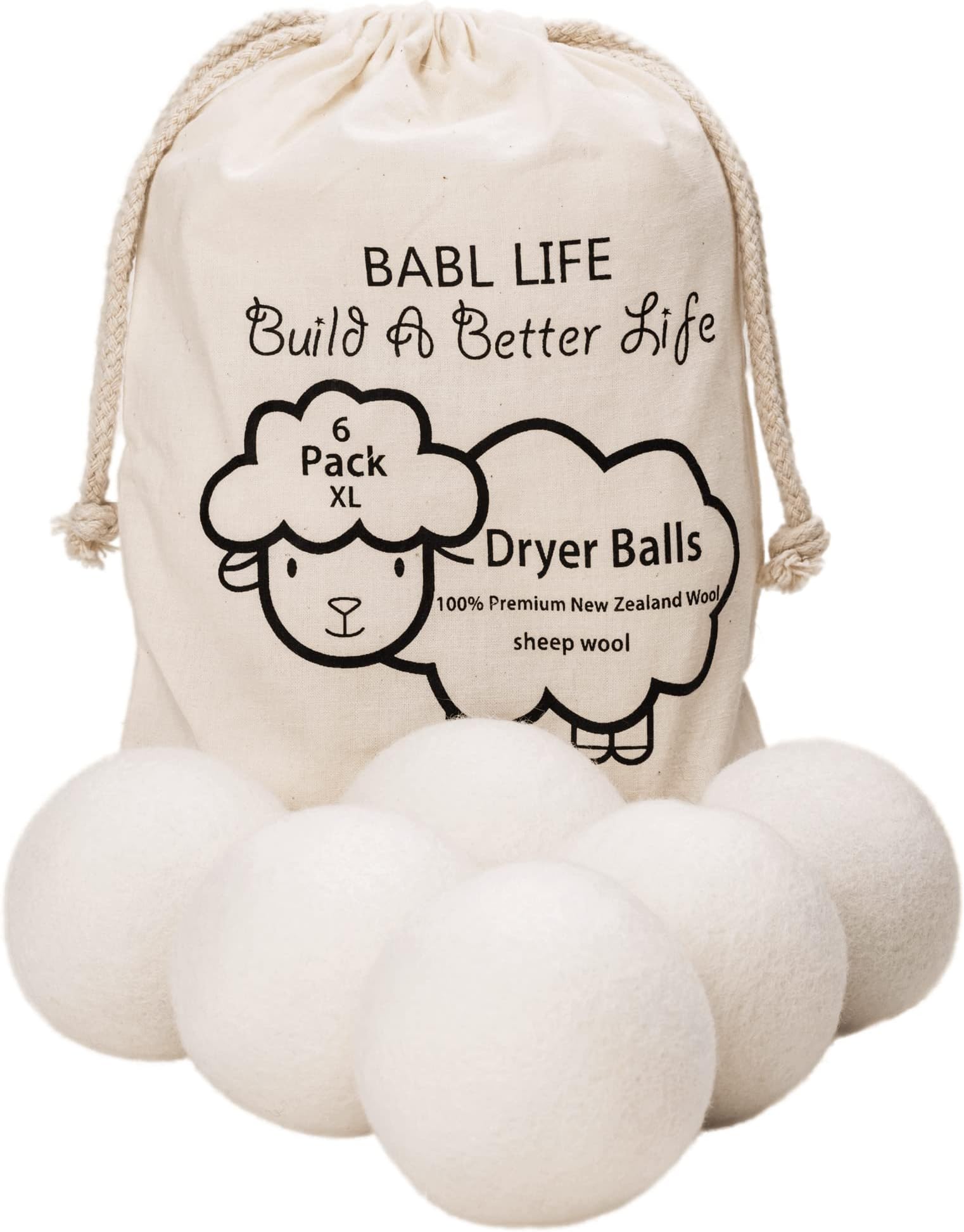 Budieggs Wool Dryer Balls Organic XL 6Pack, 100 New