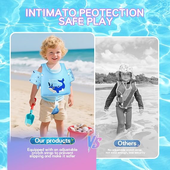 Toddler Swim Vest, Toddler Floaties Fit 13-33LBS, Swim Vest for Toddlers Learning to Swim, Puddle Kids Jumper with Adjustable Strap, Swim Jacket Arm Floaties for Baby Boys Girls 1-7 Years Old