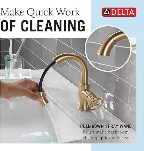 Miniatura 2 de Delta Faucet Trinsic - Grifo de baño extraíble, grifo de baño dorado, de un solo orificio con desplegable, grifo de lavabo de baño, acoplamiento
