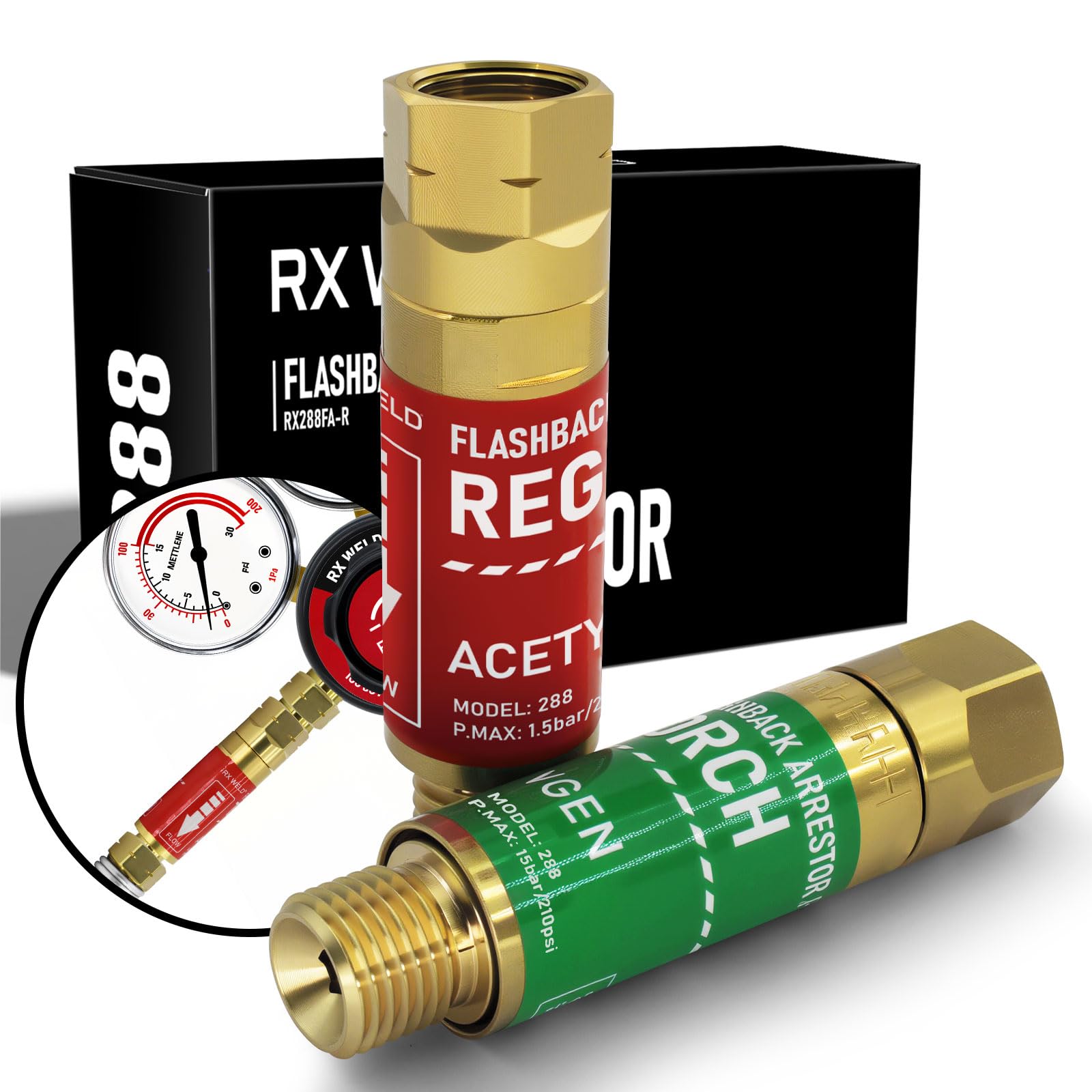 RX Weld Oxygen Acetylene Flashback Arrestors Set Regulator End - Standard "B" 9/16-18UNF Threads Size