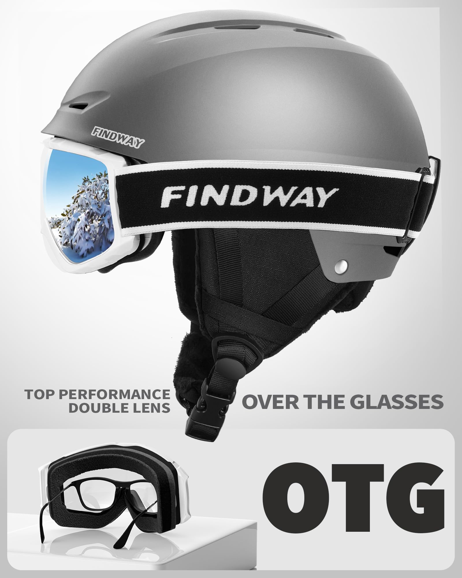 Findway Kit Casco Sci con Maschera Sci, Casco Snowboard con Occhiali Sci per Uomini Donne e Giovani UV400 Proteczione Set di Casco per Sport Invernali