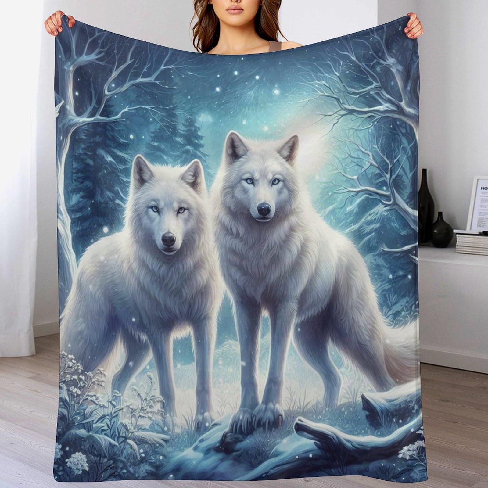 Couverture polaire loup pour canap&eacute; cosy et soir&eacute;e hivernale douce