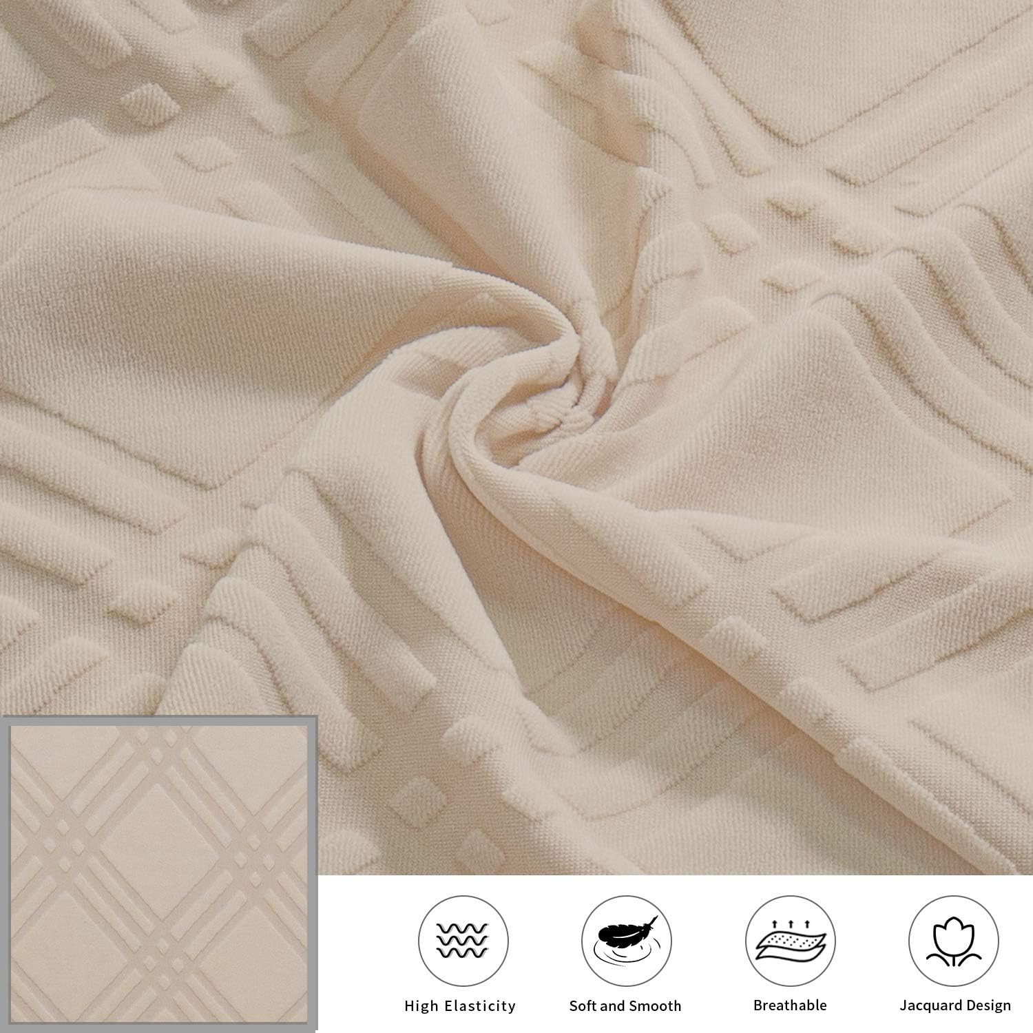 Easy-Going Stretch Recliner Sofa Cover, 4 Pieces Couch Cover for Recliner, Stylish Jacquard Sofa Slipcover with Elastic Loops, Machine Washable Furniture Protector (Recliner, Ivory)