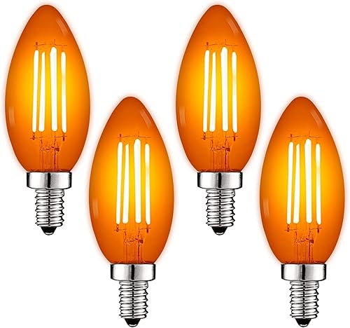 LUXRITE Bombilla LED E12 de filamento naranja, 4.5 W (equivalente a 40 W), bombilla de candelabro de vidrio de colores, certificaciĂłn UL, base E12, LUXRITE Bombilla LED E12 de filamento naranja, 4.5 W (equivalente a 40 W), bombilla de candelabro de vidrio de colores, certificaciĂłn UL, base E12,