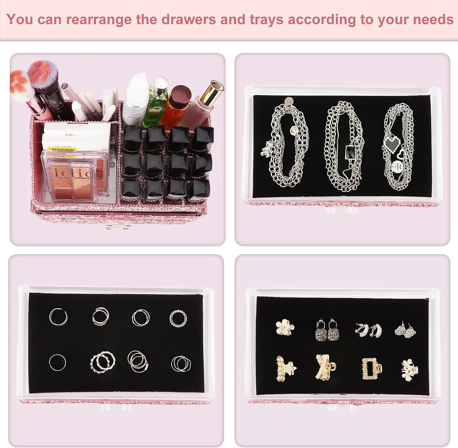KEYPOWER Glitter Sequin Large Capacity Cosmetic Bag & Makeup Organizers 2PC New Pink