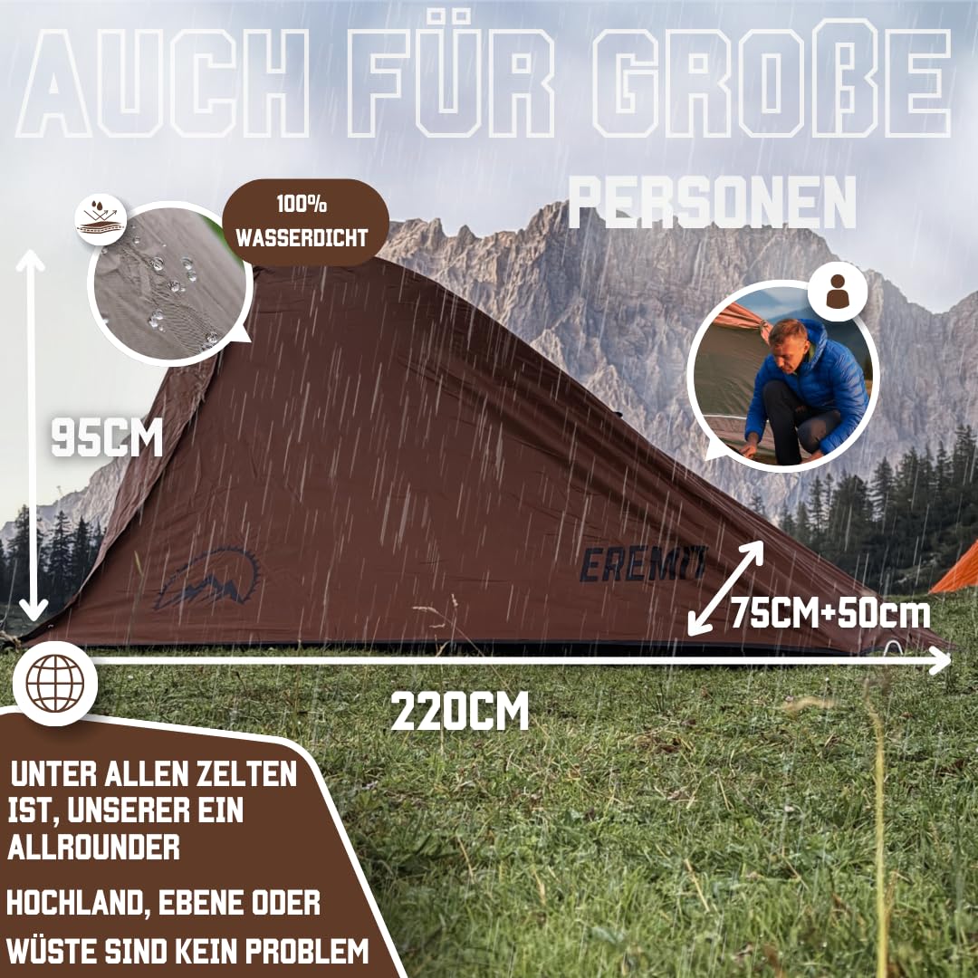 Tienda GOALPINE® para 1 y 2 Personas Grandes | Impermeable 4000 mm | tamaño de Paquete pequeño | para Senderismo, excursiones de montaña y Ciclismo | Ultraligero | 4 Estaciones | construcción rápida