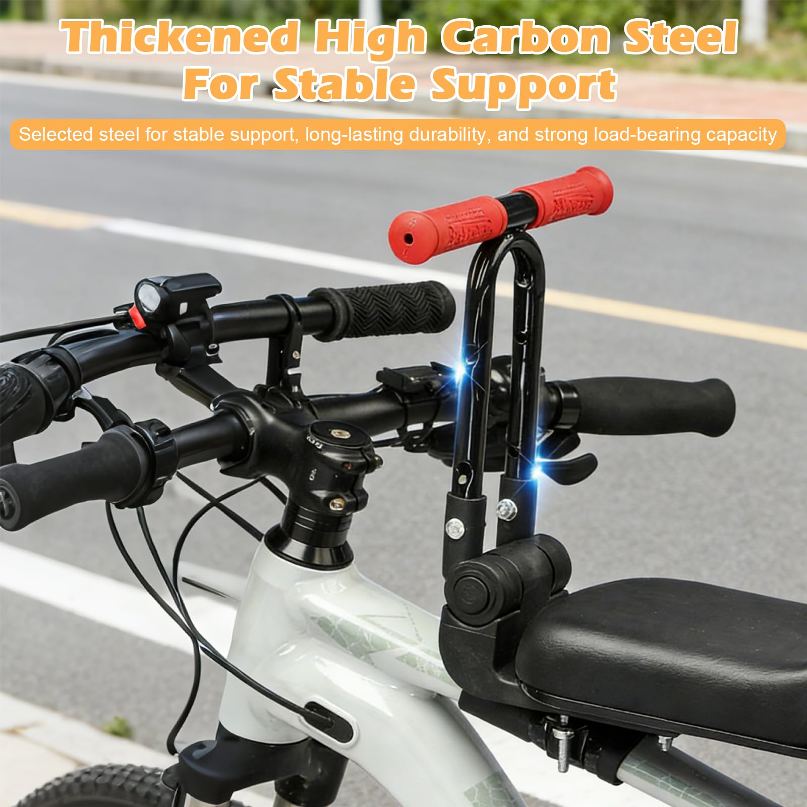 Asiento de Bicicleta para Bicicleta de Montaña,Silla de Bicicleta Delantera con Reposapiés y Asa para Niños, Ultraligero, Portátil, Plegable, Sin Montaje Herramientas