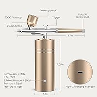 Vista 18 de Kit de aerógrafo con compresor 30PSI pistola de aerógrafo portátil recargable de mano inalámbrico cepillo de aire para uñas, arte, pintura, Negro