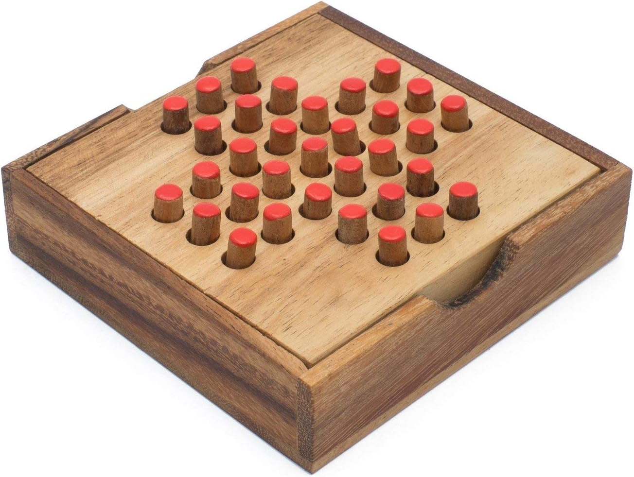 SiamMandalay Wooden Peg Solitaire: Travel Sized Traditional Wood Jumping Solo Noble Game