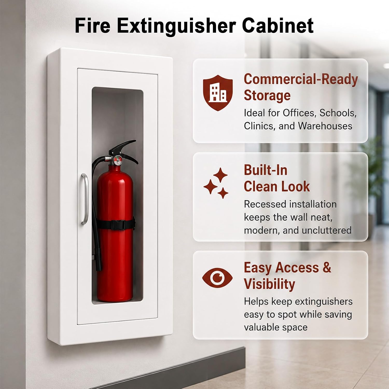 Fire Extinguisher Cabinet Box - Semi Recessed Wall Mount Steel Fire Extinguisher Cabinet Suitable for 2.5/5/10 lb Dry Chemical Fire Extinguisher