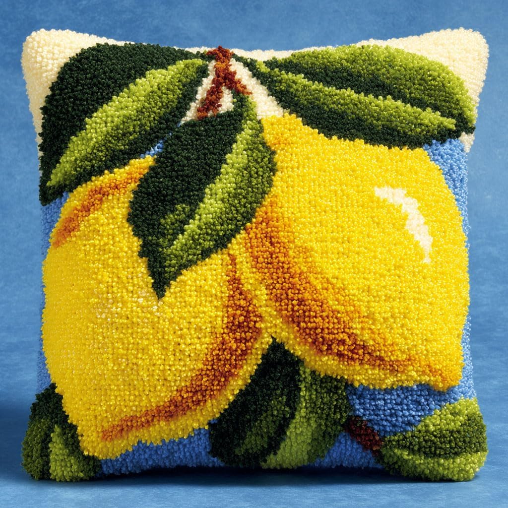 AMBATTERY Latch Hook Pillow Kit Peony Flowers Pre-Printed Latch Hook Rug Kits Cross-Stitch Embroidery Cushion Handmade Pillow Cover Cushion 17x17in