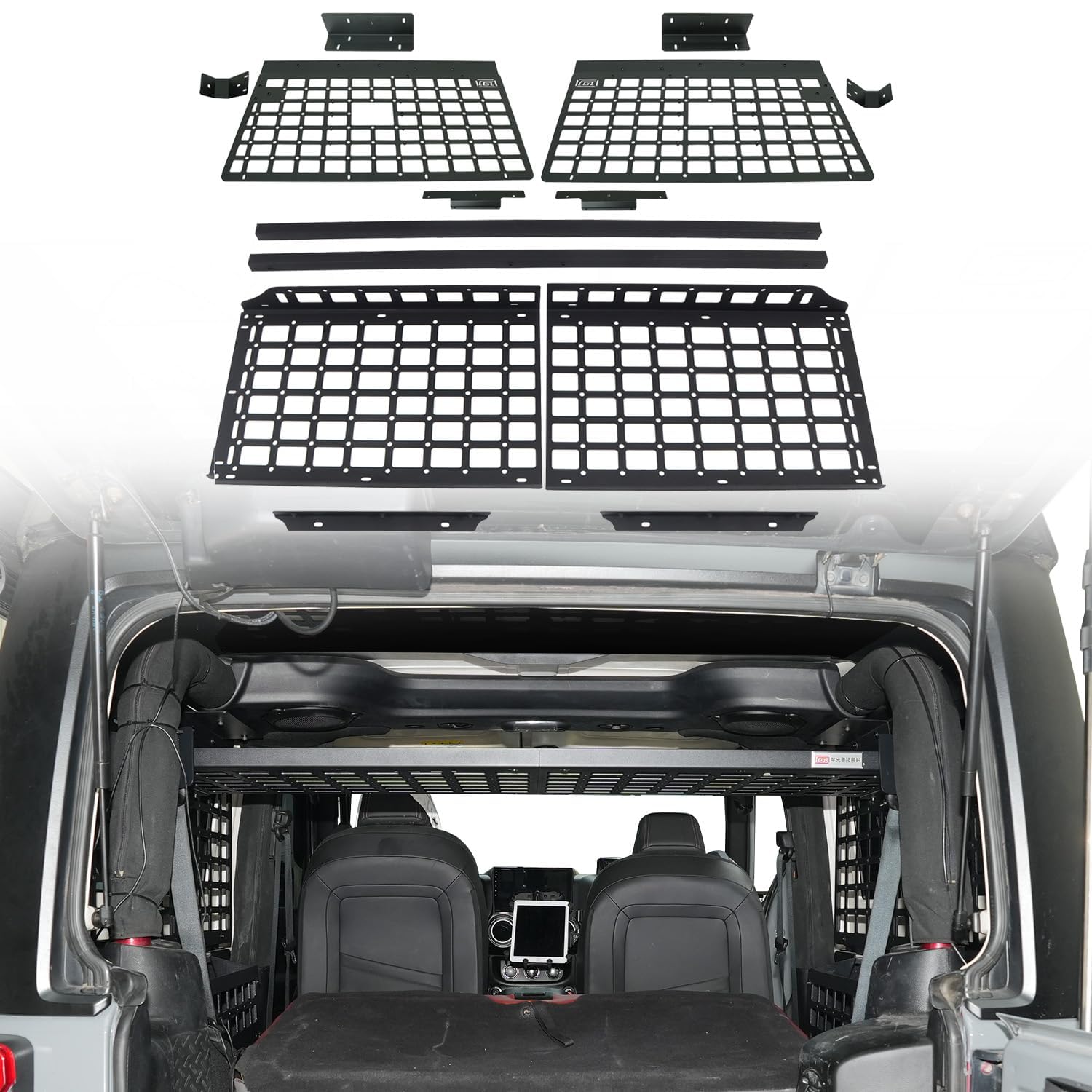 Portabagagli Posteriore in Alluminio con Rete per Wrangler JK 2007-2017 2 Porte Hardtop, Griglia di Carico per Bagagli, Montaggio Posteriore, Accessori Auto