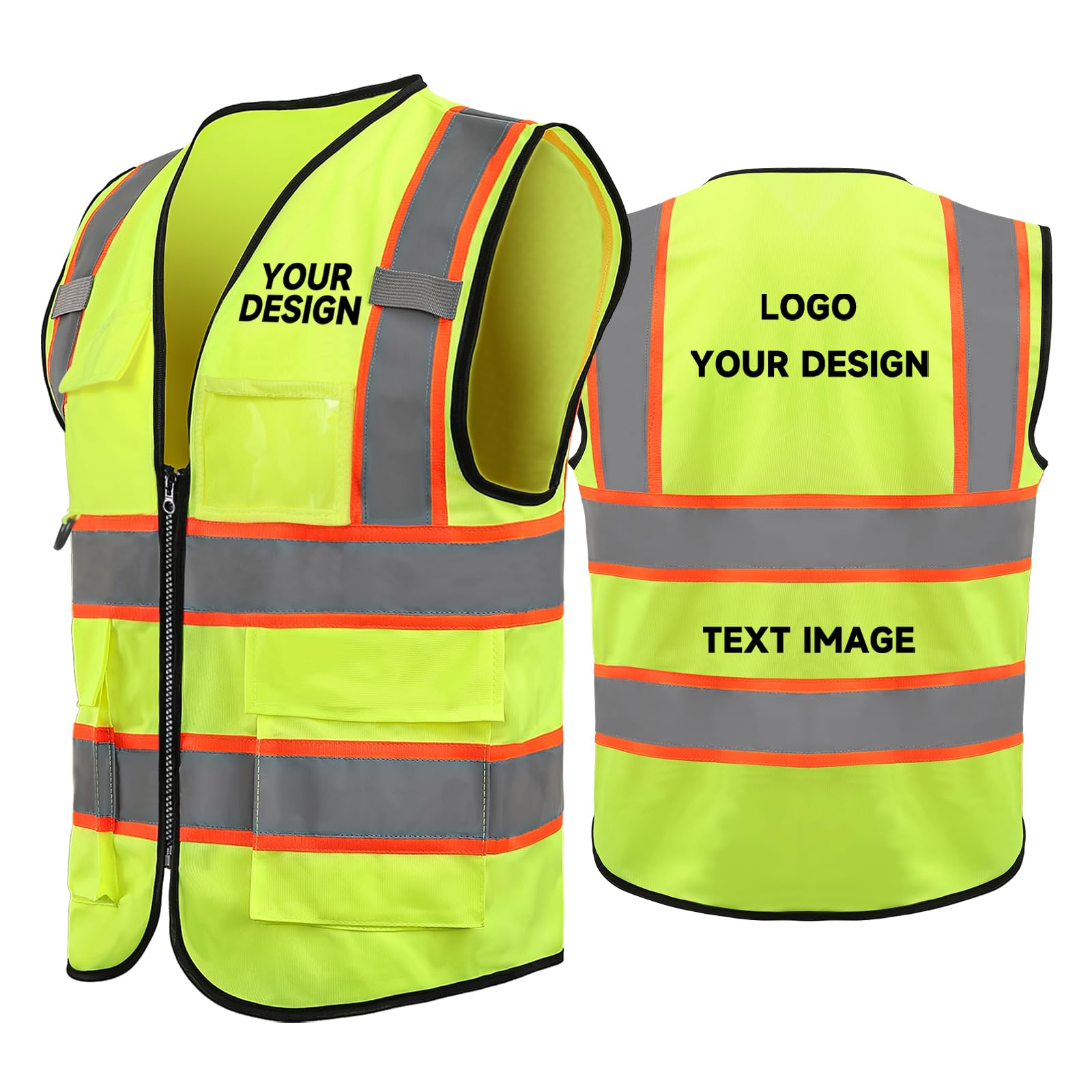 Safetyin Custom Safety Vest with LOGO High Visibility Vest with 5 Pockets and Zipper Reflective ANSI/ISEA 107 Class 2 Type R