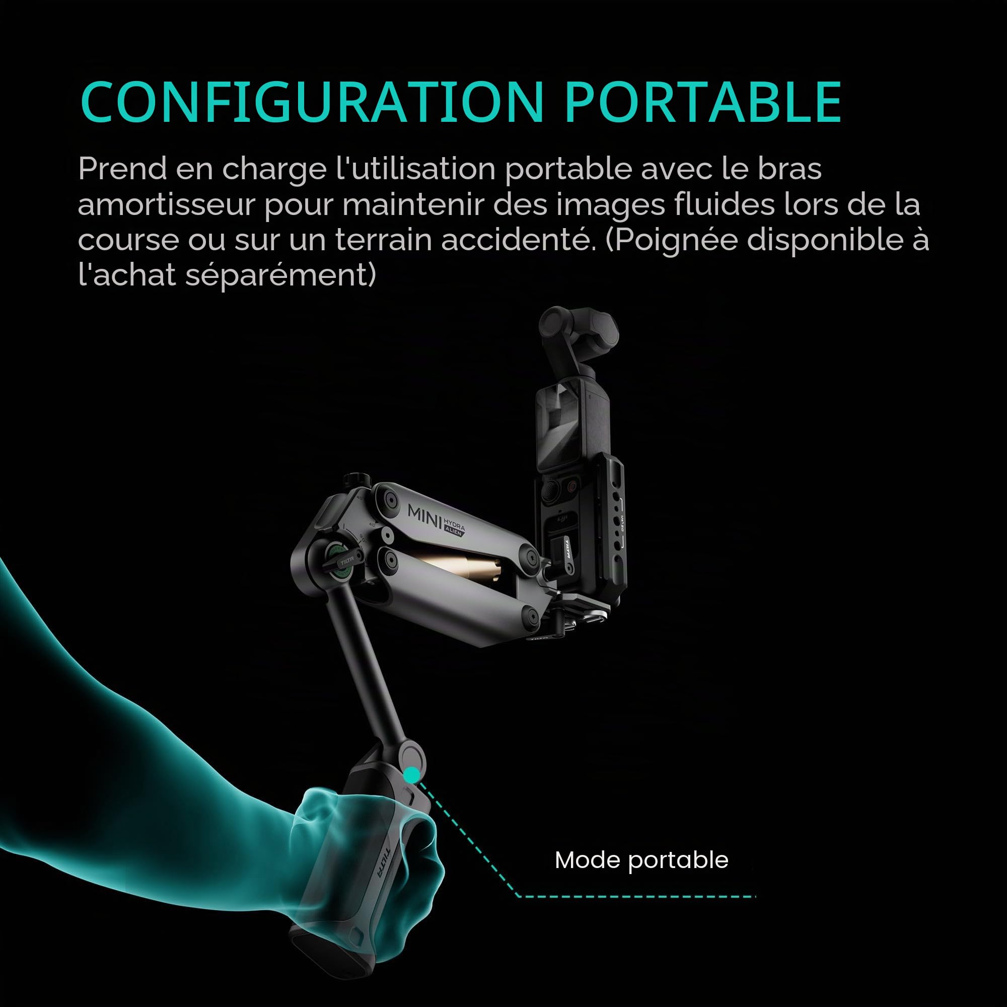 Tilta Hydra Alien Mini kit de Ventouse électronique – Gris Titane | Compatible avec DJI Pocket 3 et Autres caméras d'action/Smartphones | Amortissement hydraulique | Bras réglable