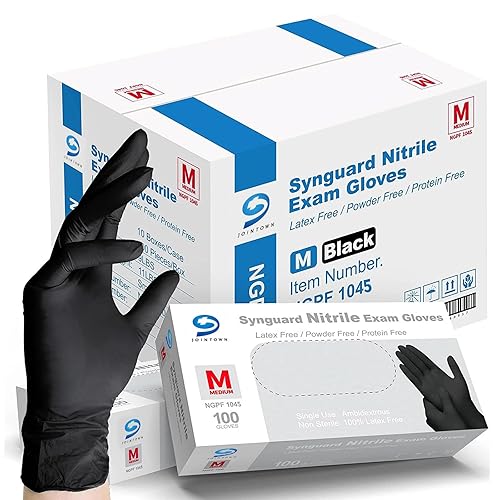 Jointown Basic Medical NGPF1045 - Guantes de examen de nitrilo negros, sin látex y sin polvo, caja de 1000 unidades, talla M