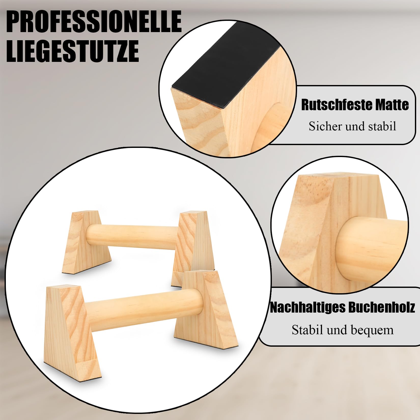 1 Paire Parallettes Calisthenics, Barres Parallèles en Bois, Push up Bars, Fitness Barre Dips, Barre Parallèles, Poignées de Pompes para Gymnastique Entraînement Callisthénie Intérieur Extérieur