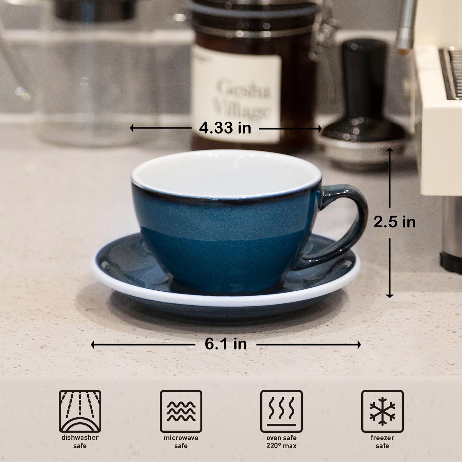 Loveramics Ceramiczne filiżanki do kawy, 284 ml, filiżanka Latte Art ze spodkiem do cappuccino, herbaty, espresso, z kamionki o grubych ściankach, zestaw filiżanek do cappuccino do kawiarni i baristy