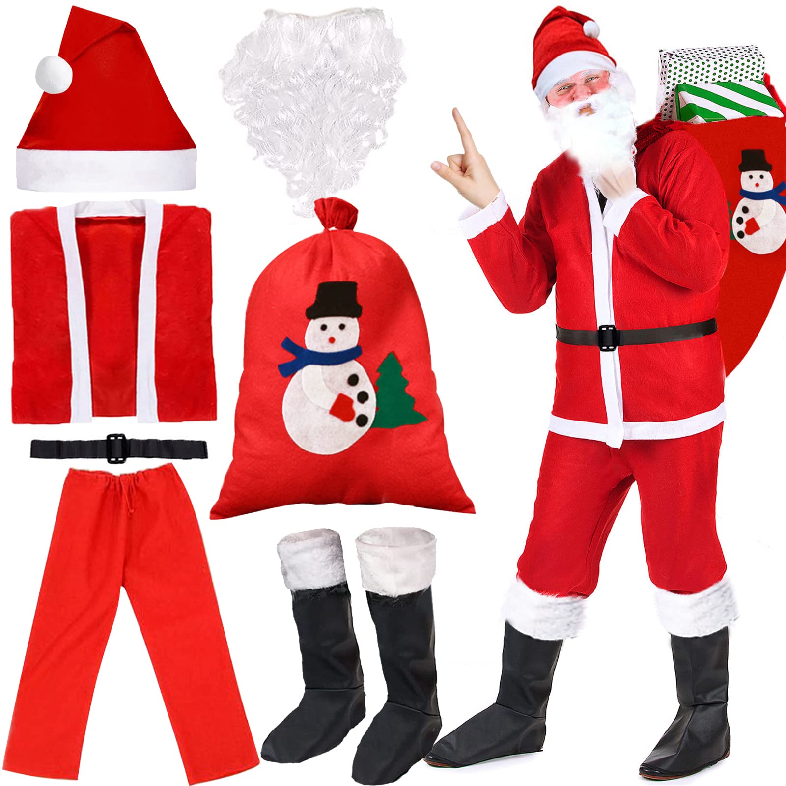 NEMMXUB Disfraz de Papá Noel 7PCS Traje de Papá Noel Hombre Cosplay de Santa Claus Conjunto de Disfraces de Navidad Disfraces de Navidad para Navidad, Fiestas, Carnavales
