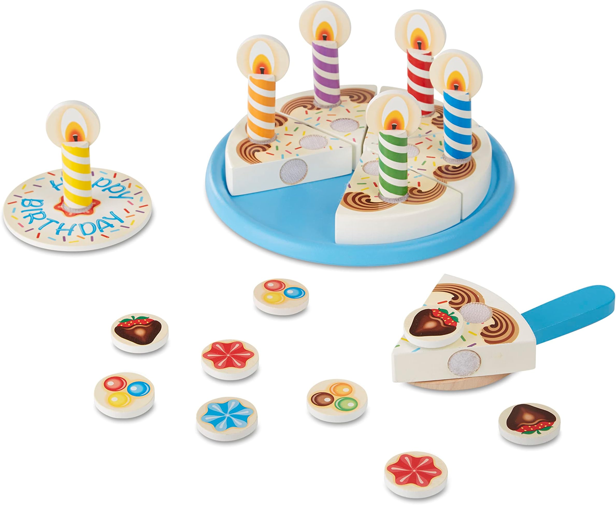 Wooden Play Food, Mix-n-Match Toppings and 7 Candles, Sturdy Construction, Multi Coloured, 33 x 23 x 4 cm, 34 Pieces