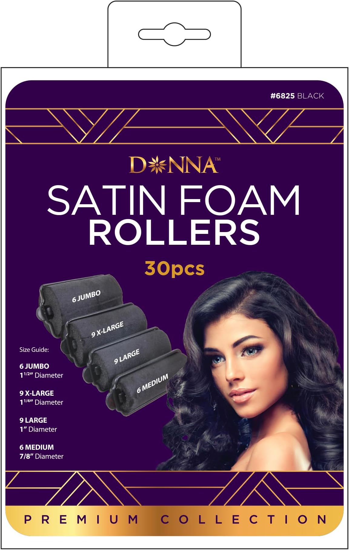 Annie Silky Satin Foam Rollers 1240, 6 Count Black Jumbo 11/2 Inch (2 Pack