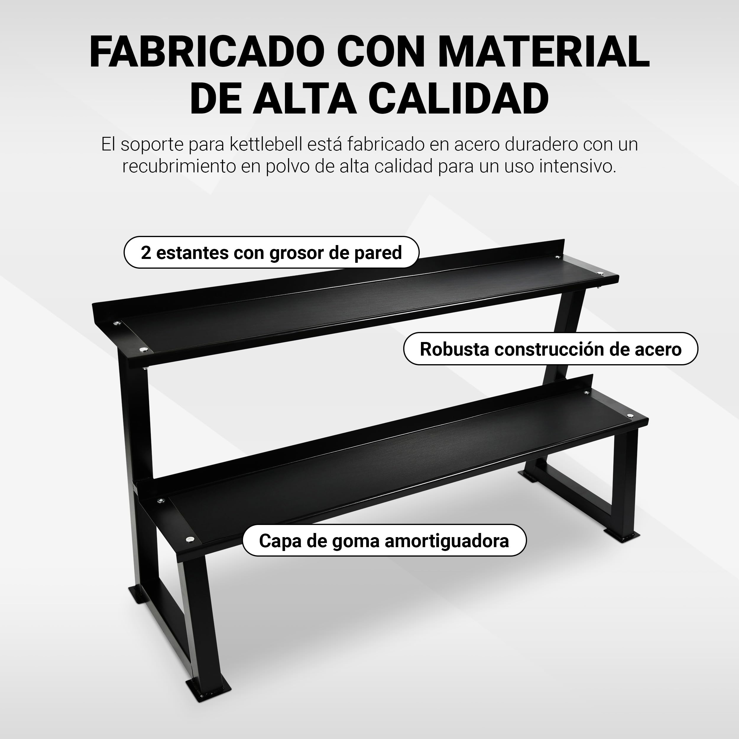 MSPORTS Rack para pesas rusas (2 niveles, para 14 pesas, acero negro), color negro