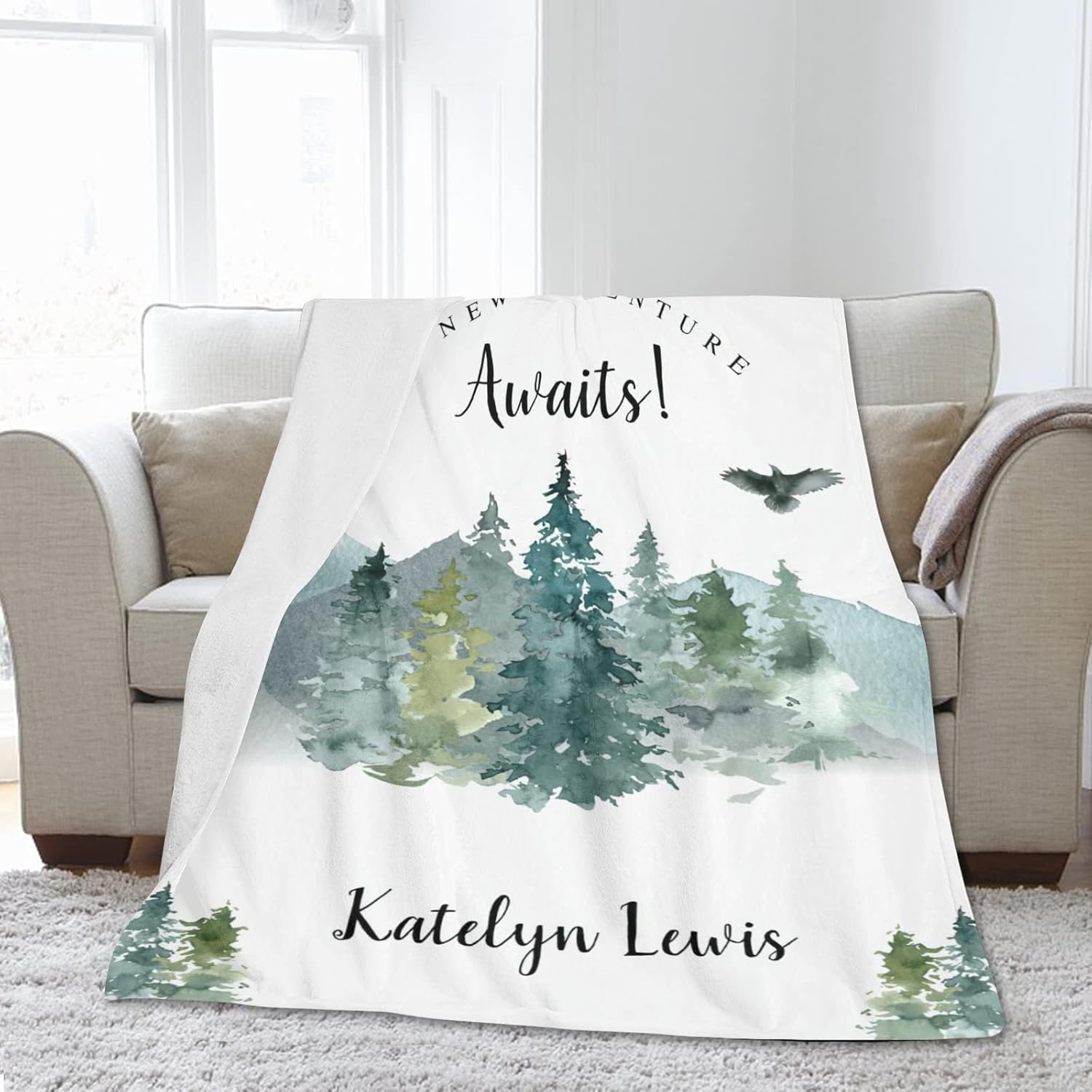 Customizable Baby Blanket with Name Personalized Baby Blanket for Boys Girls Adventure Awaits Blanket Soft Plush Fleece Baby Items Newborn Essentials - Adventure Woodland 50x60in