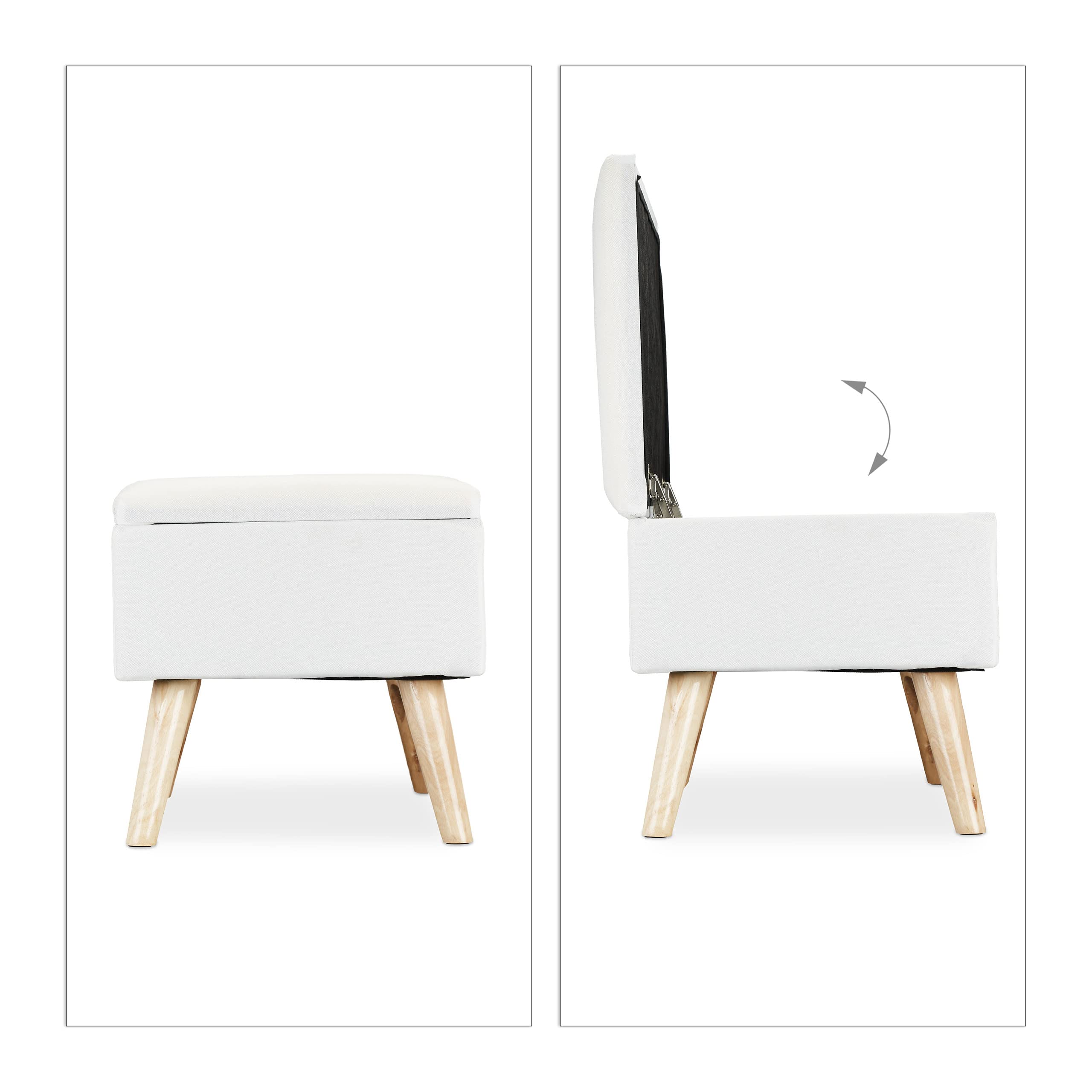 Relaxdays Baúl Almacenamiento con Patas, Banco Almacenaje, Tela-Madera-DM, 1 Ud., 39,5 x 79,5 x 39,5 cm, Blanco