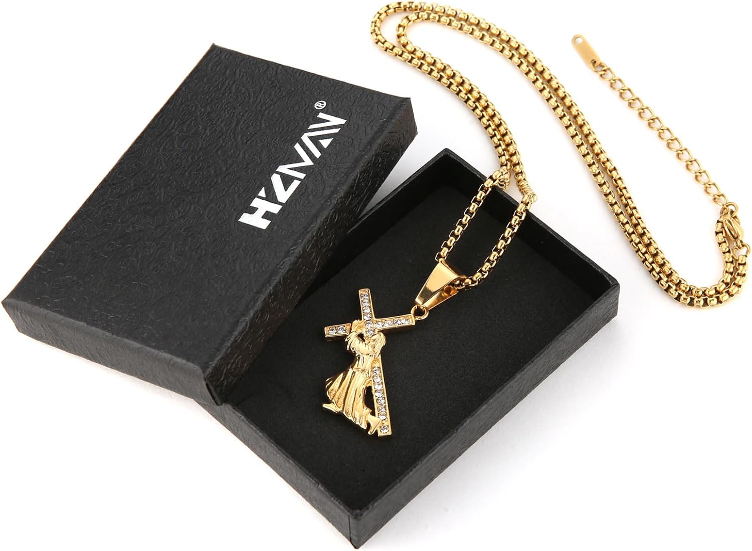 HZMAN Gold Crucifix Necklace for Men Stainless Steel Jesus Cross Pendant - Image 6