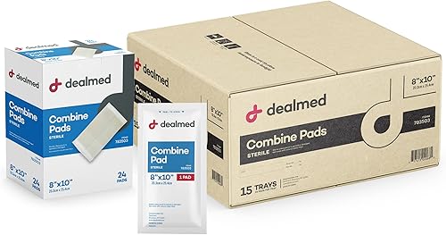 Vista 10 de Dealmed Abdominal Combine Pads 8"x10" (paquete de 24) estériles envueltos individualmente, almohadillas ABD, absorbentes, no adherentes