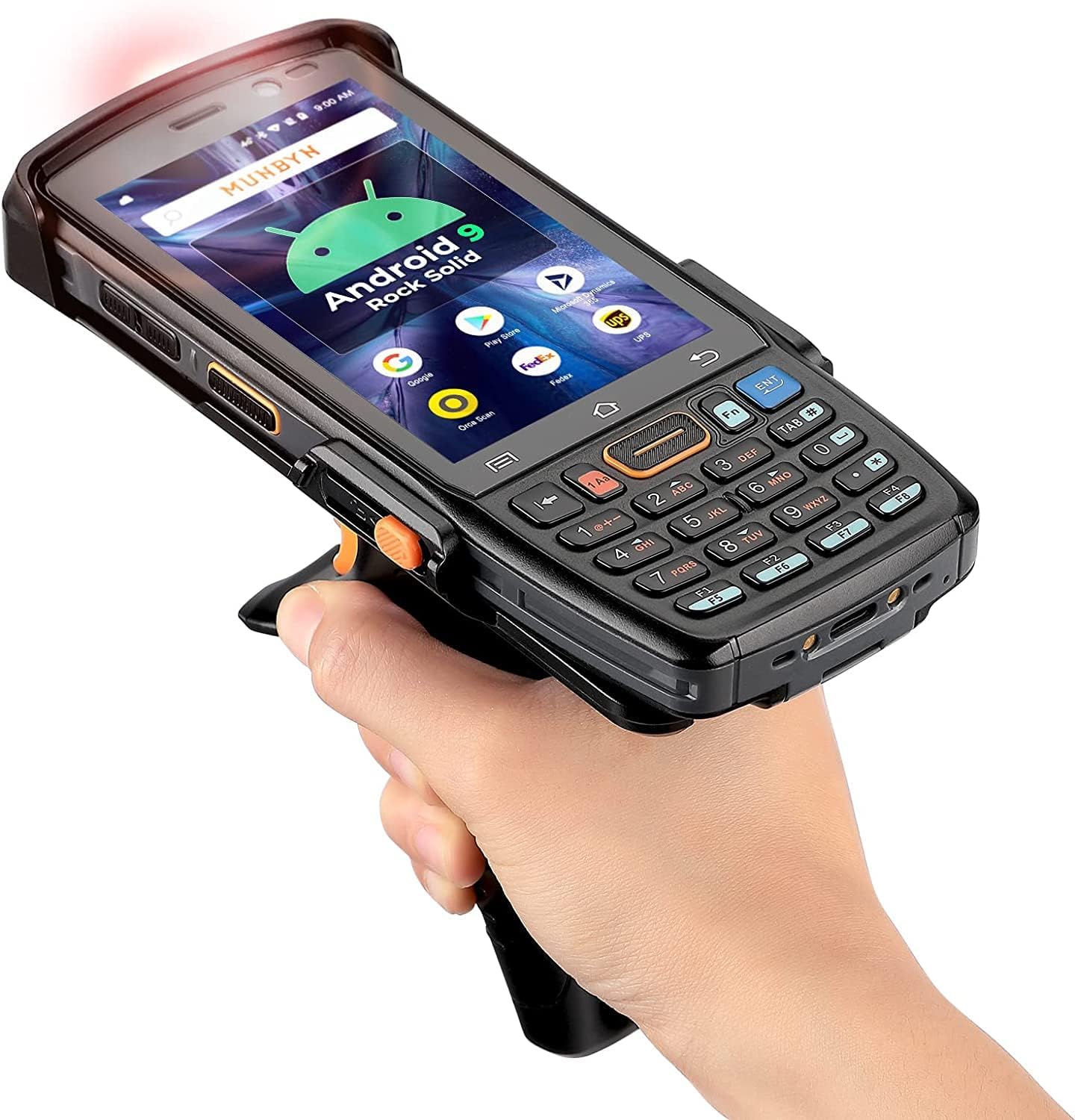 MUNBYN 2024 New Android Barcode Scanner with Pistol Grip, Equip with 2D SE4710 Zebra Scanner 4-Inch Screen Android 9.0, 4G Wi-Fi, Rugged IP67 Android Scanner Handheld for Inventory Warehouse