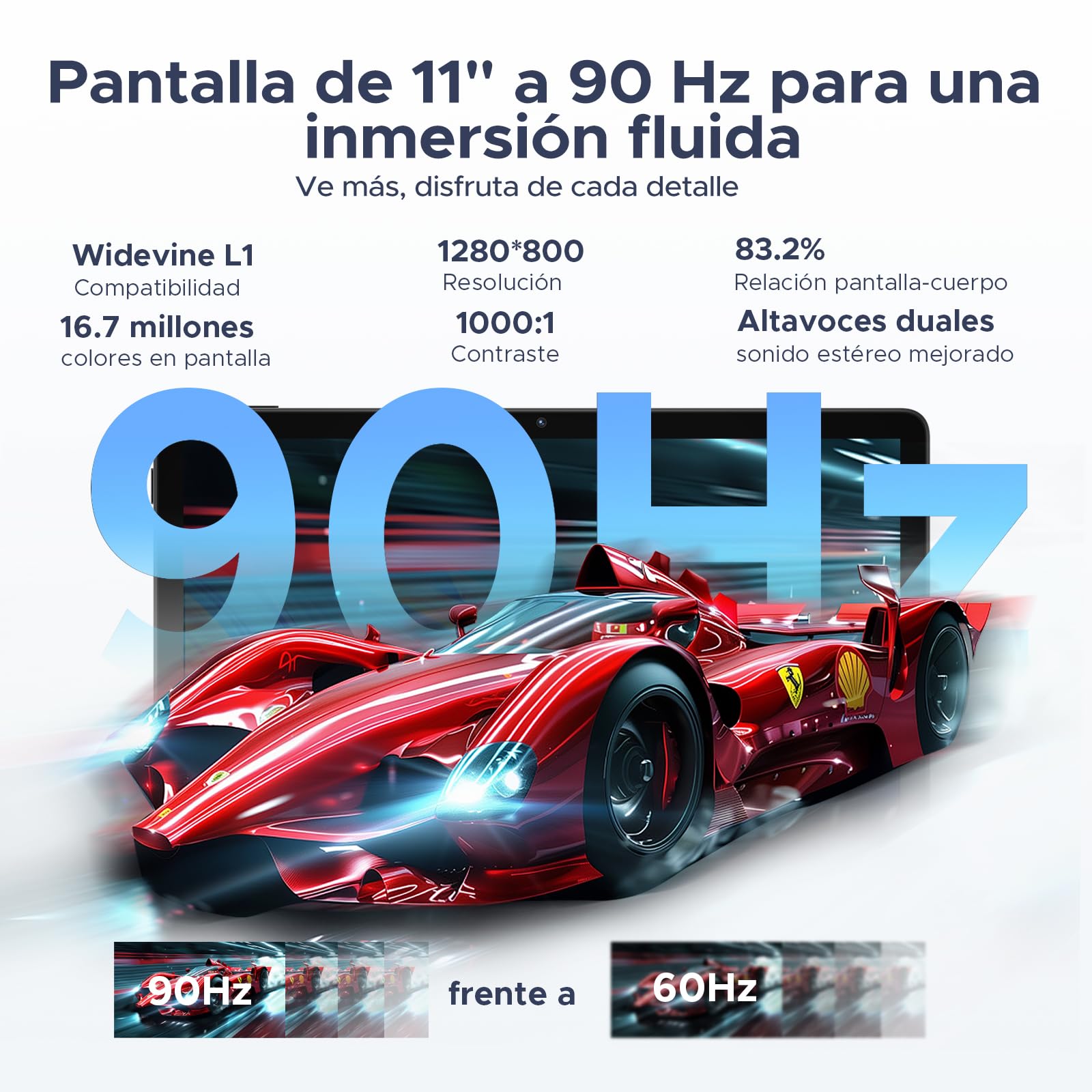 Tablet Android 16 11" con Gemini AI, 16GB+128GB(Ampliable 2TB TF), 8580mAh, Teclado+Lápiz Incl. Unisoc T7200 Octa-Core, 90Hz&13MP+5MP, WiFi 5G, Face ID, Widevine L1, GMS, GPS,OTG, Audio 3.5mm