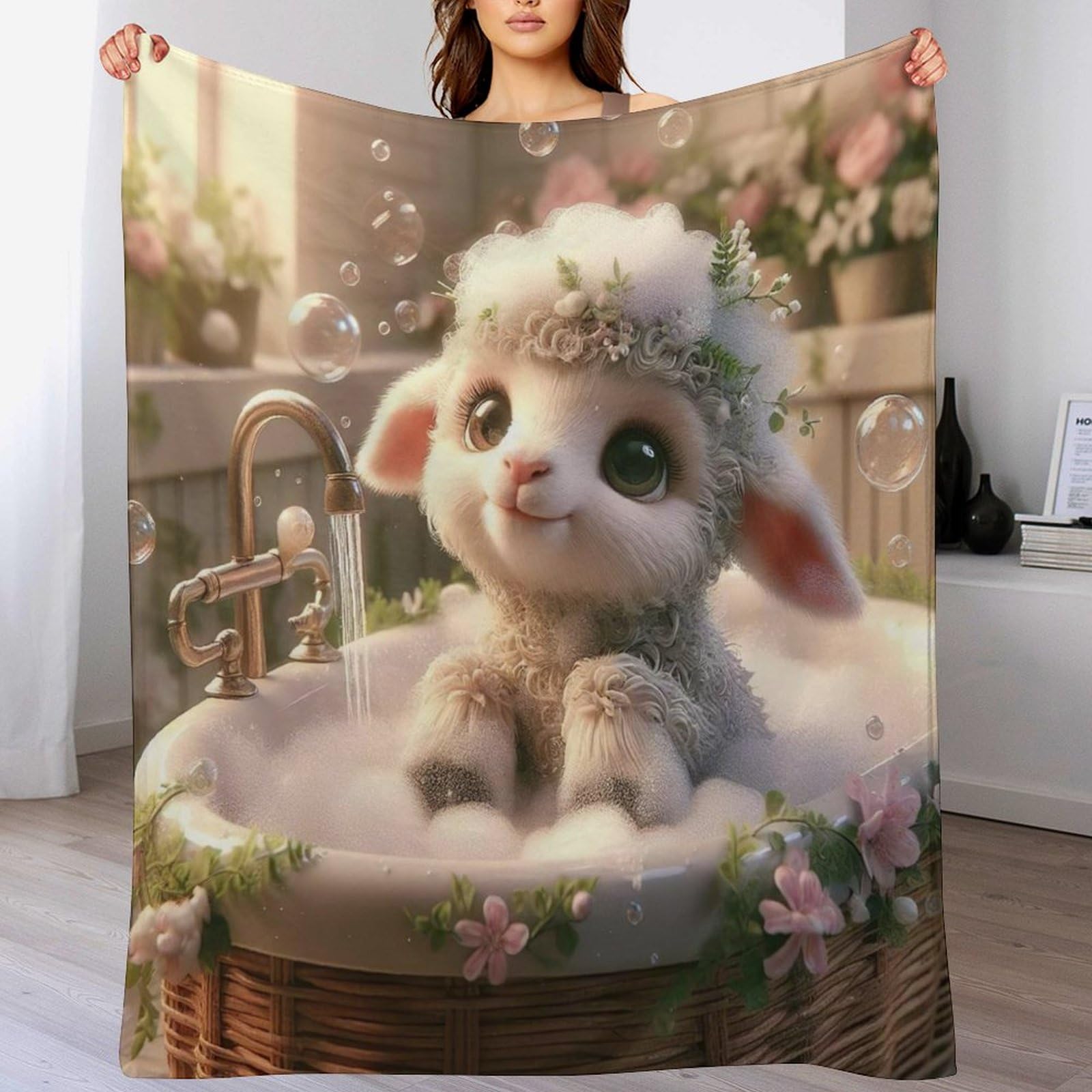 Plaid jeté canapé flanelle Mouton Mignon à impression numérique 3D