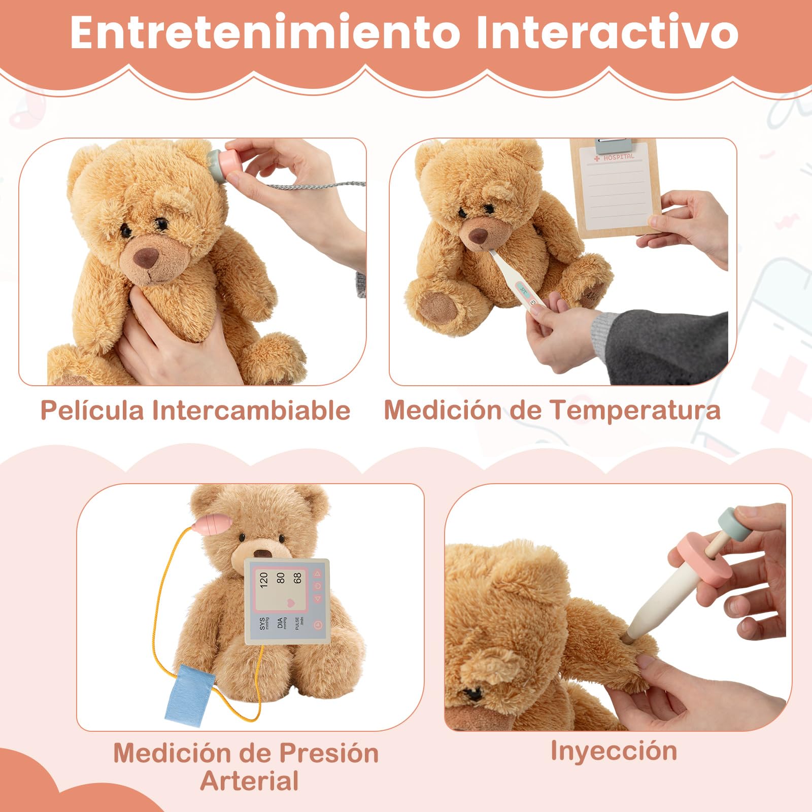 COSTWAY Juego de Médicos de Madera para Niños, Kit de Doctor de Juguete de Carrito con Máquina CT, Estetoscopio, Puesto Médico Centro de Actividades Móvil con Accesorios, para Niños de 3+ Años