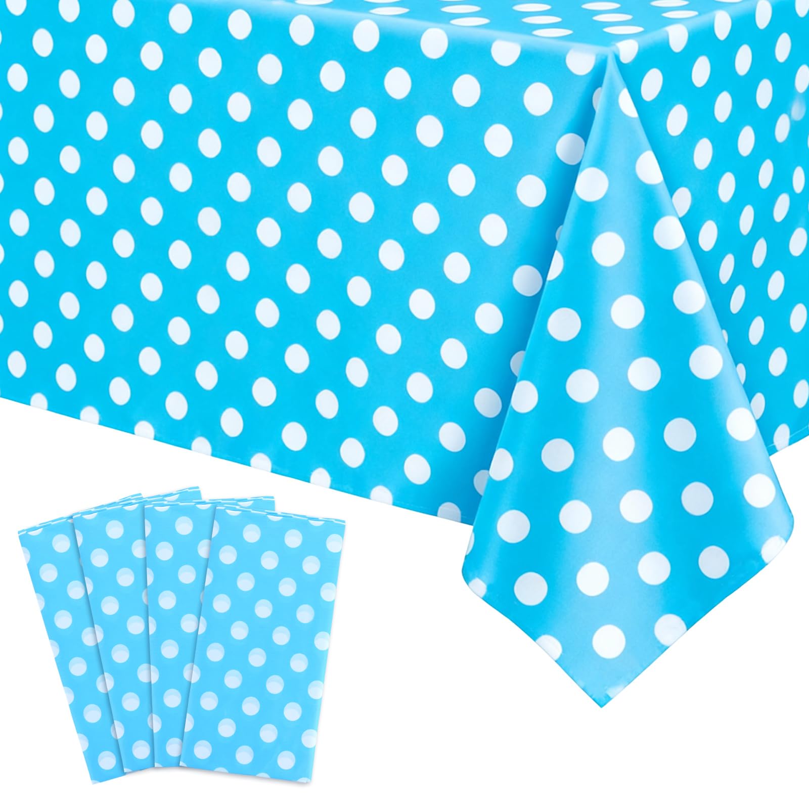 Nappe jetable anti-tache bleu à pois blancs pour protéger grande table de fête