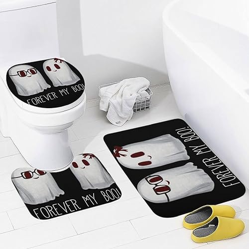 Miniatura 6 de Alfombras y tapetes de baño espeluznantes de Halloween, 3 piezas, tapete de baño de microfibra absorbente negra antideslizante, tapete de baño