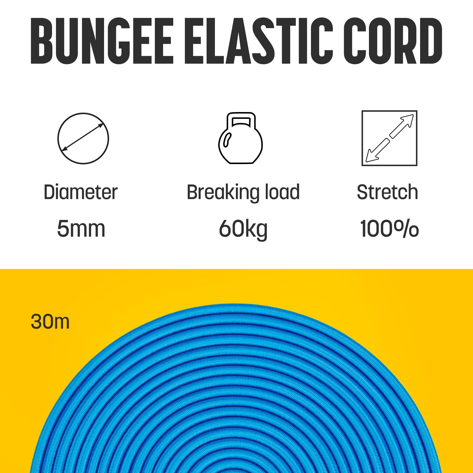 Kamu Synber Bungee Cord 5mm x 30m Elastic Shock Cord Bungee Rope for Tarpaulin Kayak, Tie Down, Camping, Blue - Image 3