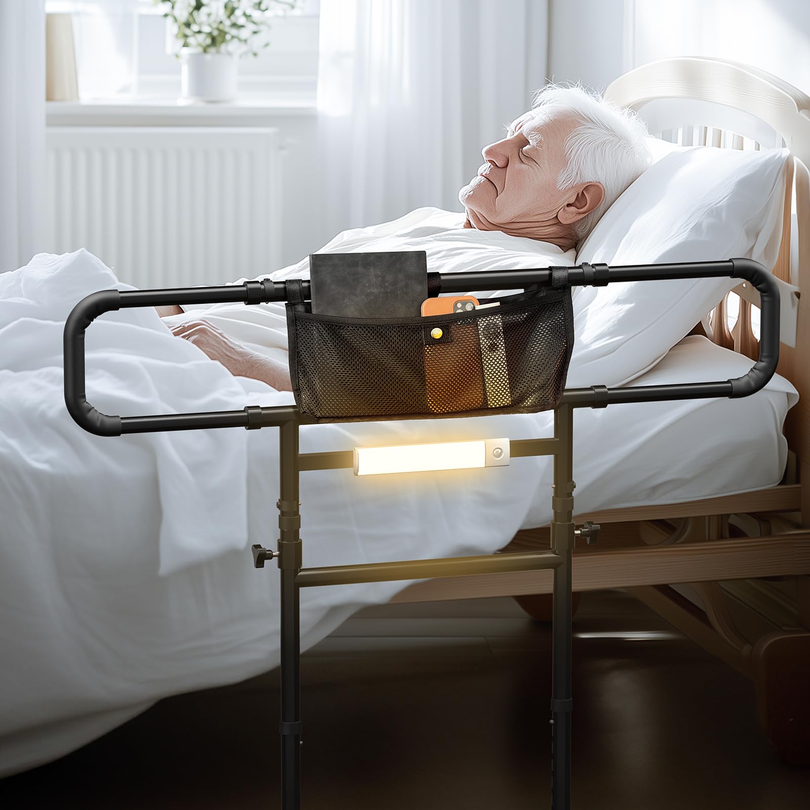 Bed Rails For Elderly Adults Safety: Side Assist Grab Bar Handrails For Seniors With Dual Handle Rails & Storage Bag - Adjustable Bed Cane Portable Bedside Railing - Fits Twin Full Queen - View #7