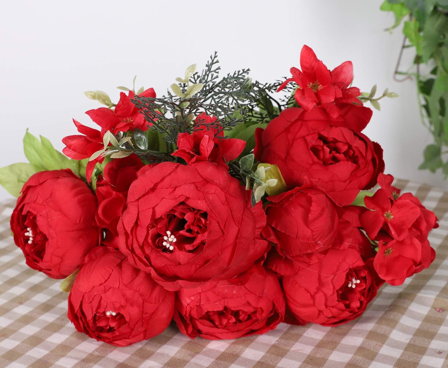 Duovlo Springs Flowers Artificial Silk Peony Bouquets Wedding Home Decoration,Pack of 1 (Spring Red) : Home & Kitchen