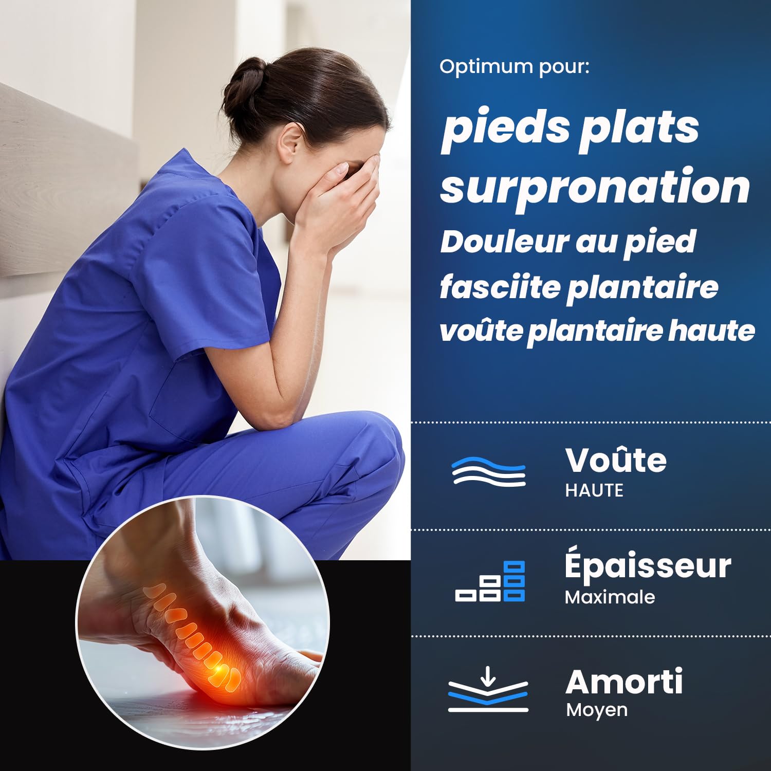 PCSsole Semelles Orthopédiques Gel High Arch Support, Semelles Confort Pour Pieds Plats, Fasciite Plantaire, Douleur aux Pieds, Pronation Excessive Pour Hommes et Femmes
