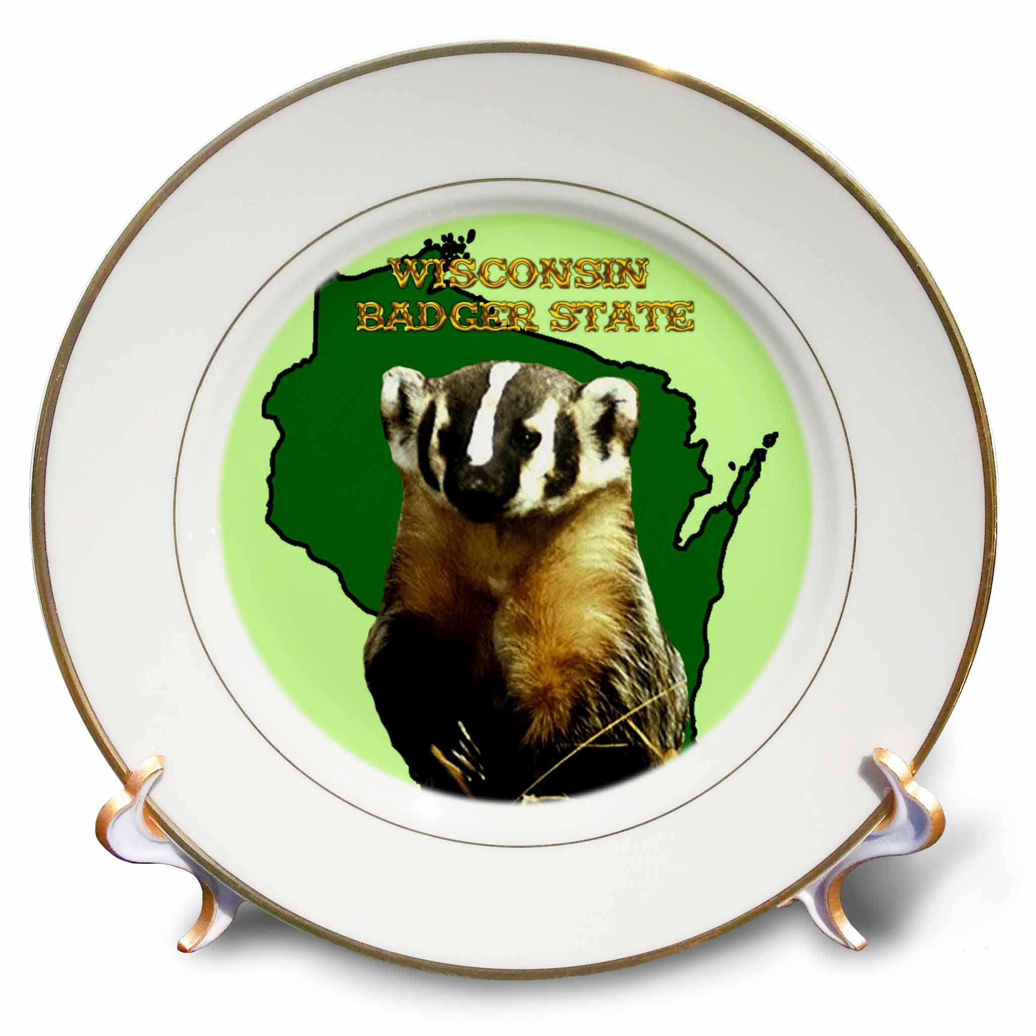 3dRose cp_41201_1 Wisconsin Badger State Porcelain Plate, 8-Inch