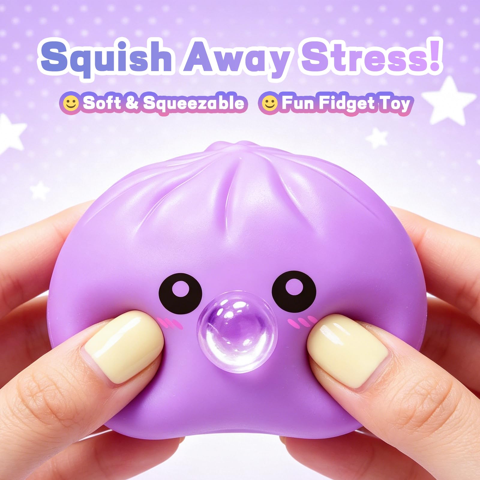 2026 Upgrade Dumpling Squishy Mystery Box,New Dumpling Squishy Blow Bubbles,Dumplings Stress Balls Fidget Sensory Balls,Rainbow Dumplings, Cute Anxiety Relief Fidget (Purple) — view 3