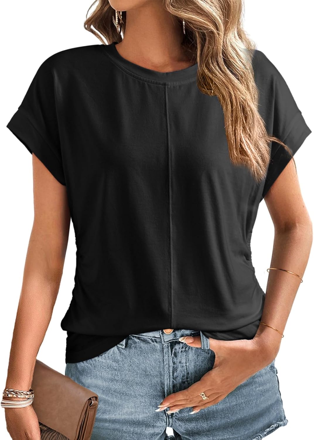 Dokotoo Spring Tops for Women 2025 Cap Sleeve Side Ruched Summer Tops for Women Trendy Women Clothing - Image 2