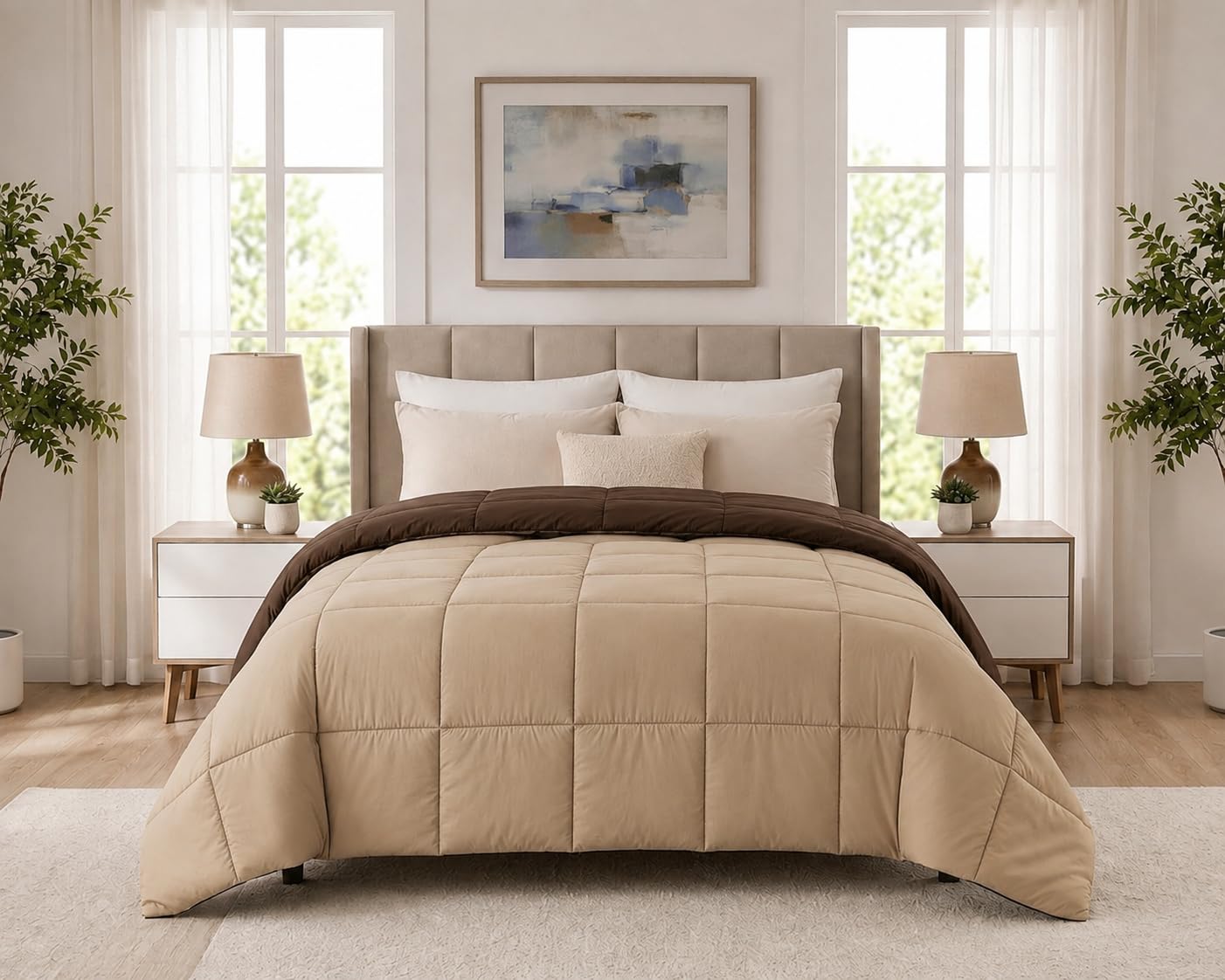 Comfort Nest Solid Reversible Comforter (Double Bed) | Ultra Soft 120 GSM | Micro Polyester Comforters | Lightweight, Breathable, Comforter for AC Room | Beige & Brown (Double)-image-11