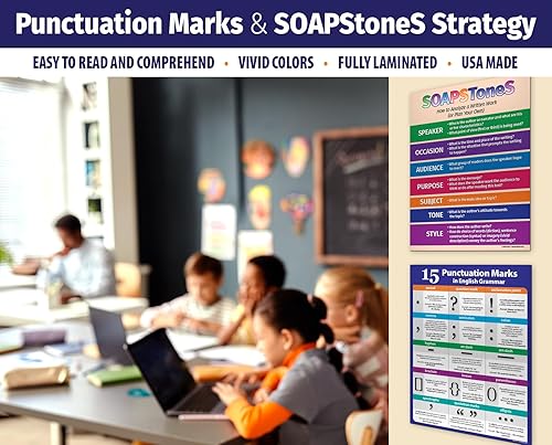 Miniatura 2 de ZOCO - Paquete de 2 carteles de aula de artes del lenguaje proceso de escritura y marcas de puntuación - Laminados, 17 x 22 pulgadas - Decoración de